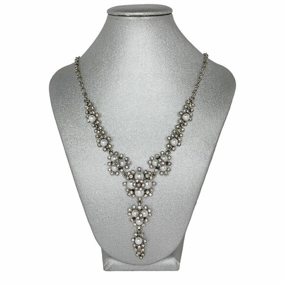 MONET The Bridal Collection Y-style Silver color Rhinestones Pearls Gorgeous NEW - Picture 1 of 3